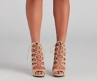 Chic Lace-Up Caged Stiletto Booties