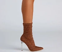 Greek Key Stiletto Booties