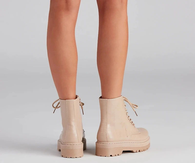 Croco Style Lug Sole Booties