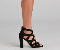 Lattice Work Nubuck Block Heel Booties