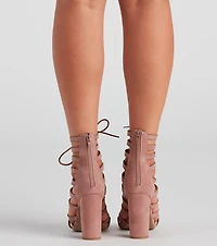Strapped Nubuck Lace-Up Booties