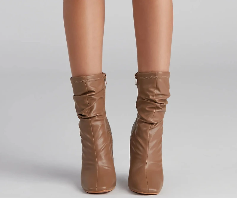 Ruched Life Faux Leather Booties