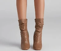 Ruched Life Faux Leather Booties
