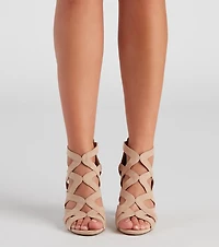 Lattice Work Nubuck Block Heel Booties