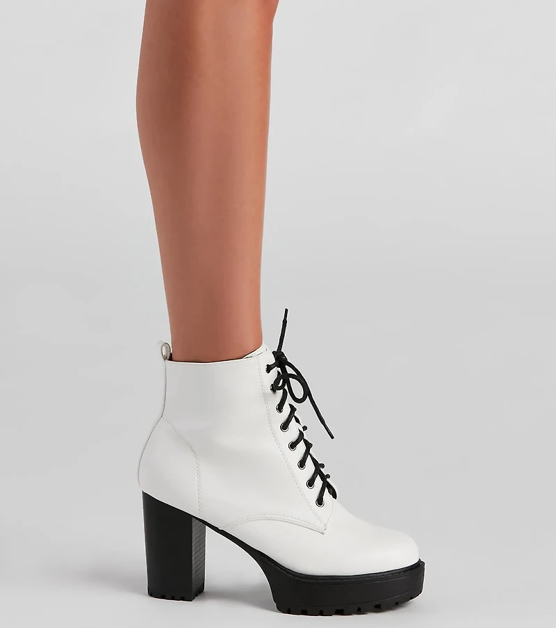 Edgy Babe Platform Lace-Up Booties