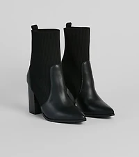 Brand New Attitude Knit Faux Leather Booties