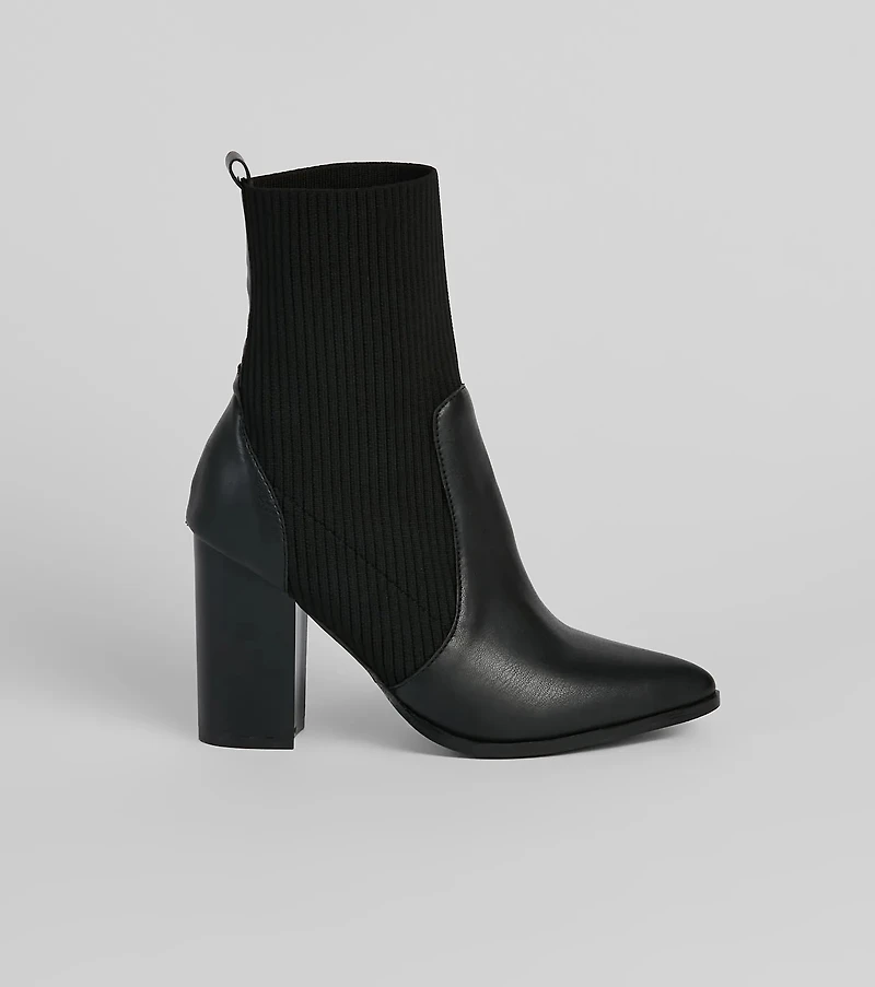 Brand New Attitude Knit Faux Leather Booties