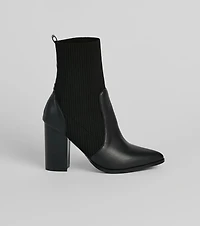 Brand New Attitude Knit Faux Leather Booties