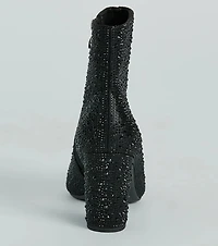 Sparkle Mode Rhinestone Block Heel Ankle Boots