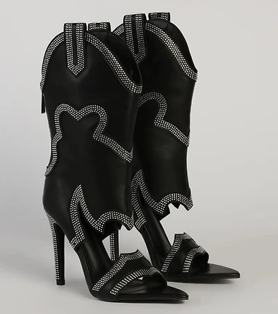 Edgy Mood Faux Leather Western Heeled Boots