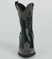 Western Flair Rhinestone Flame Faux Leather Boots