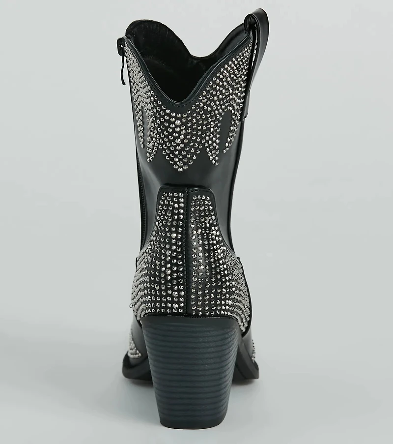 Western Flair Rhinestone Flame Faux Leather Boots