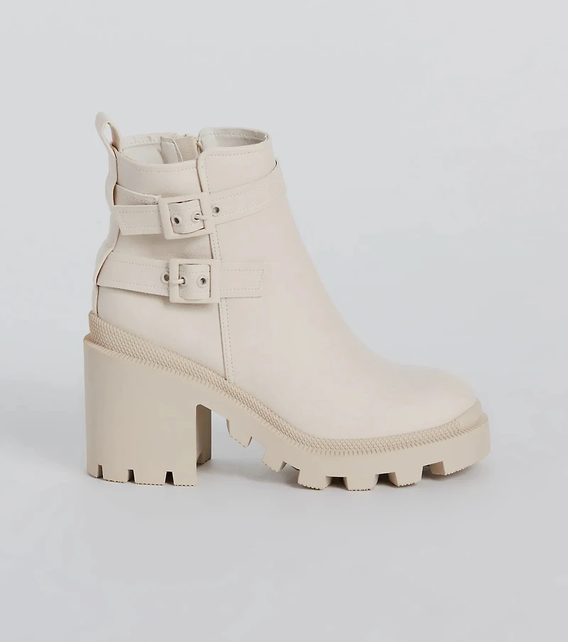 Trendy Stride Strappy Faux Leather Platform Booties
