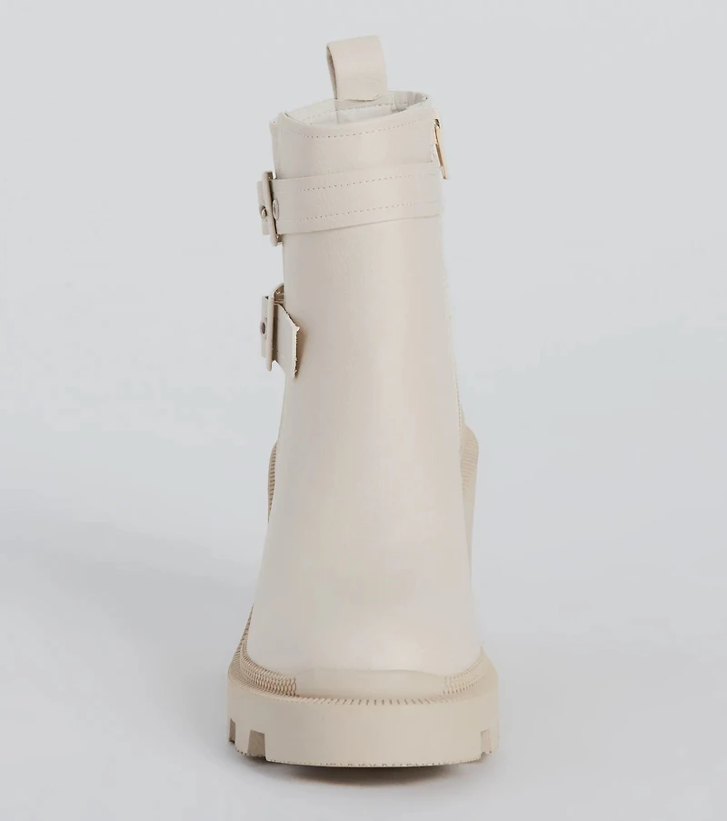 Trendy Stride Strappy Faux Leather Platform Booties