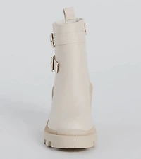 Trendy Stride Strappy Faux Leather Platform Booties