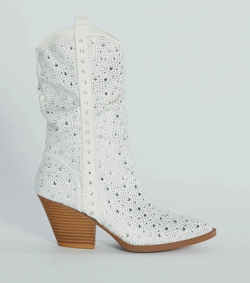 Major Bling Rhinestone Faux Leather Cowboy Boots