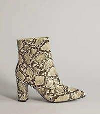 So Fierce Faux Leather Snake Print Ankle Booties