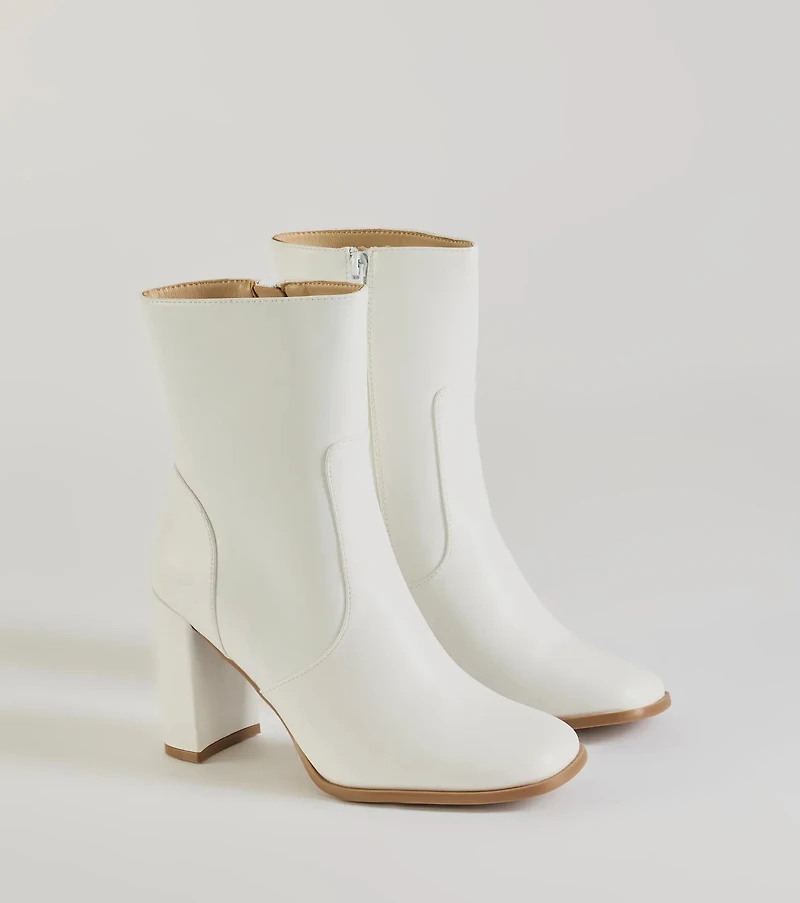 Sleek Fave Faux Leather Block Heel Booties