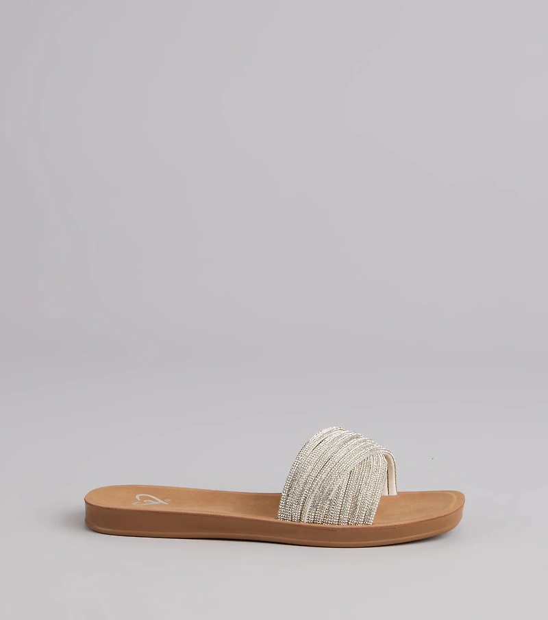 Shimmer Steps Rhinestone Slide Sandals