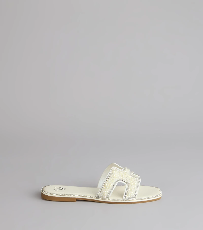 I Do Glam Faux Pearl Rhinestone Sandals