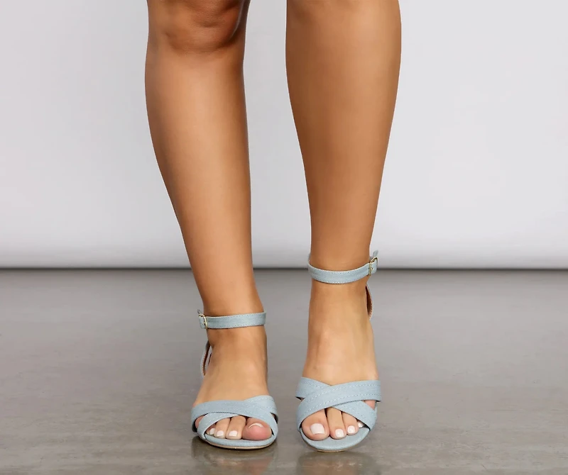 Denim Cutie Criss-Cross Block Heels