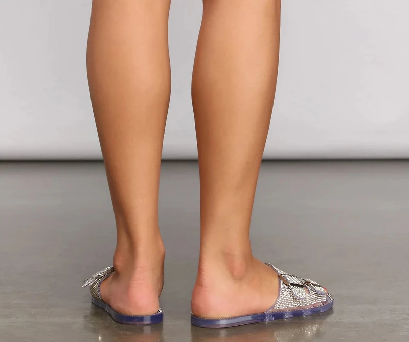 Two Band Rhinestone Jelly Slides