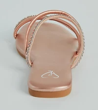 Effortless And Fab Rhinestone Strappy Flat Sandals