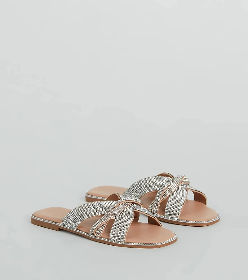 So Glitzy Rhinestone Strappy Faux Leather Sandals