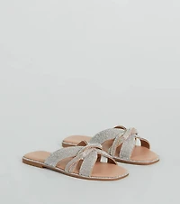 So Glitzy Rhinestone Strappy Faux Leather Sandals