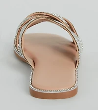So Glitzy Rhinestone Strappy Faux Leather Sandals