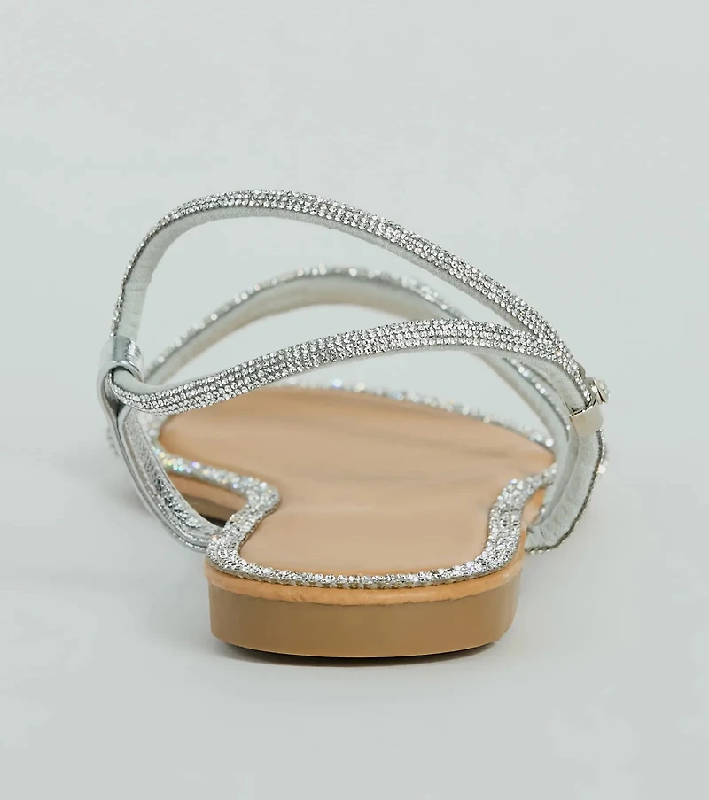 Glamour Steps Rhinestone Strappy Flat Sandals