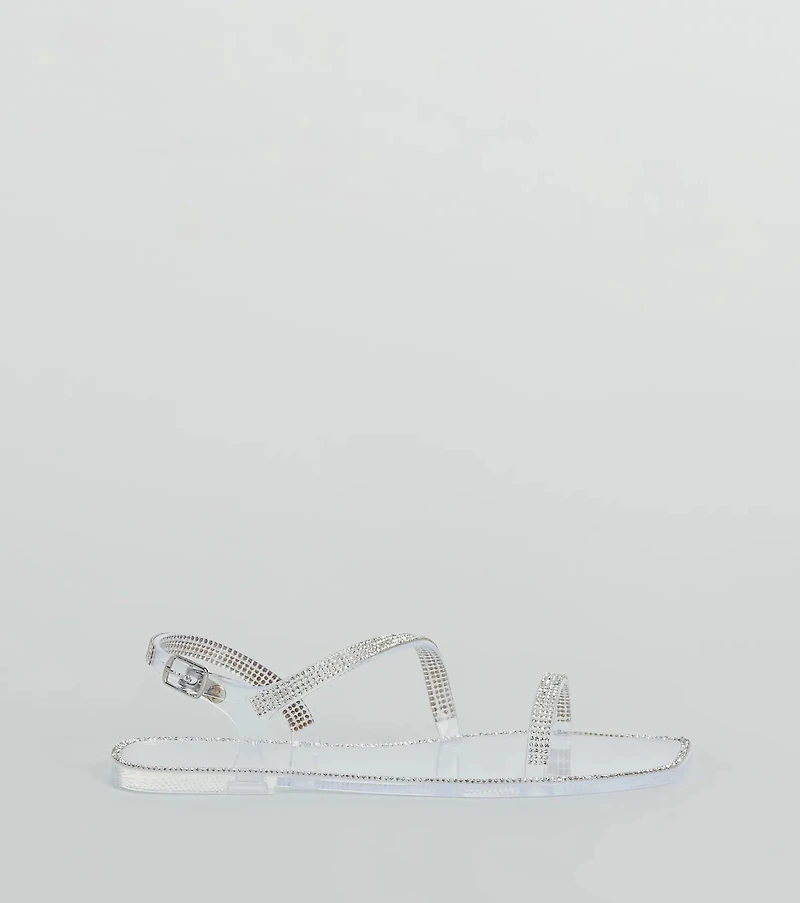 Glowing Up Rhinestone Flat Jelly Sandals
