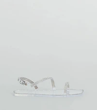 Glowing Up Rhinestone Flat Jelly Sandals