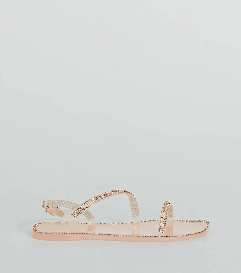Glowing Up Rhinestone Flat Jelly Sandals