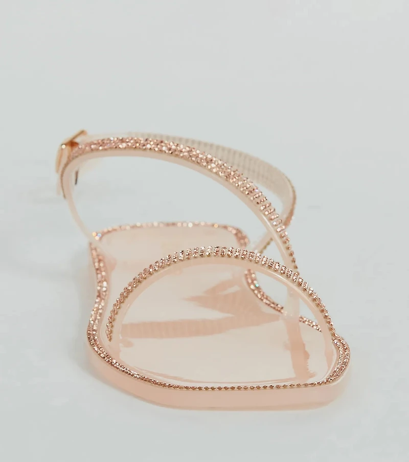 Glowing Up Rhinestone Flat Jelly Sandals