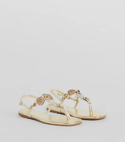 Sea Me Now Rhinestone Starfish Flat Sandals