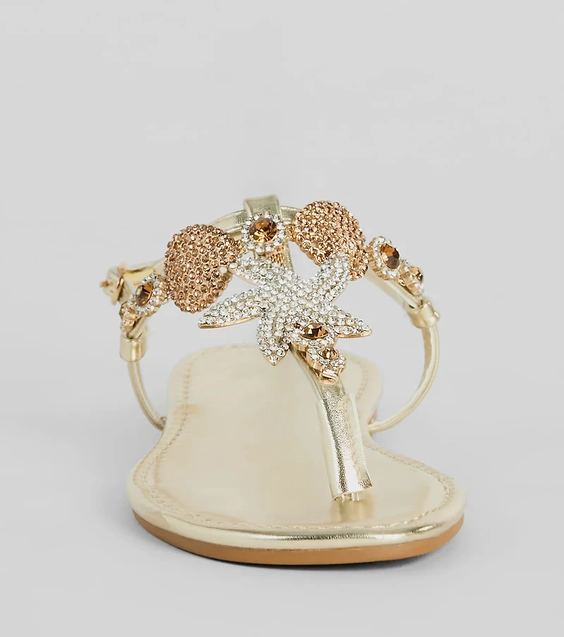 Sea Me Now Rhinestone Starfish Flat Sandals