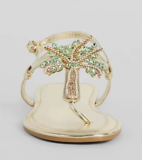 Beachy Glam Rhinestone Palm Tree Metallic Sandals
