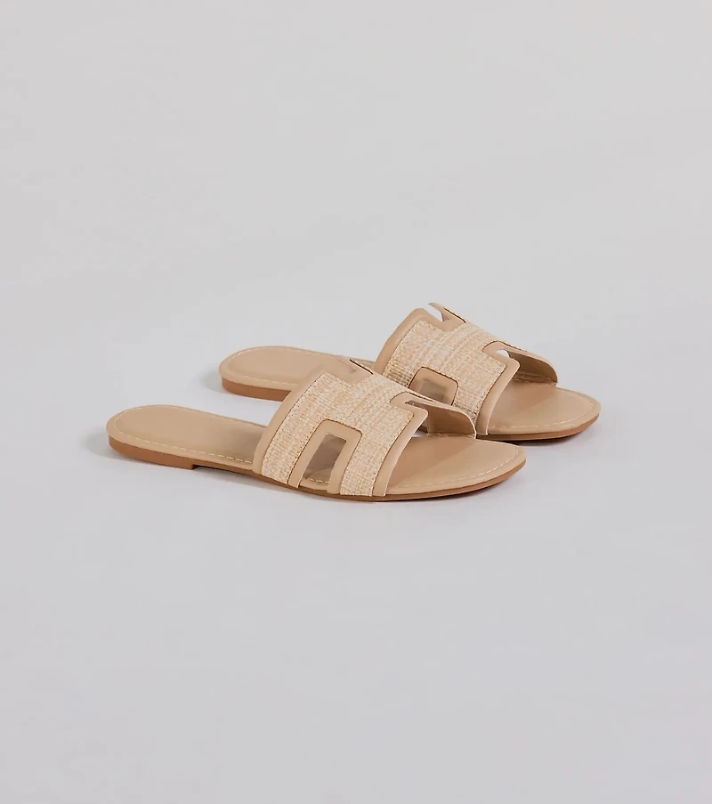 Pop Of Cute Straw Faux Leather Flat Sandals