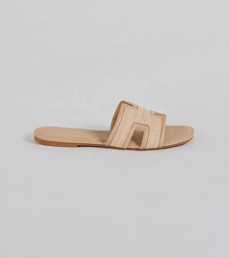 Pop Of Cute Straw Faux Leather Flat Sandals