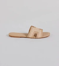 Pop Of Cute Straw Faux Leather Flat Sandals