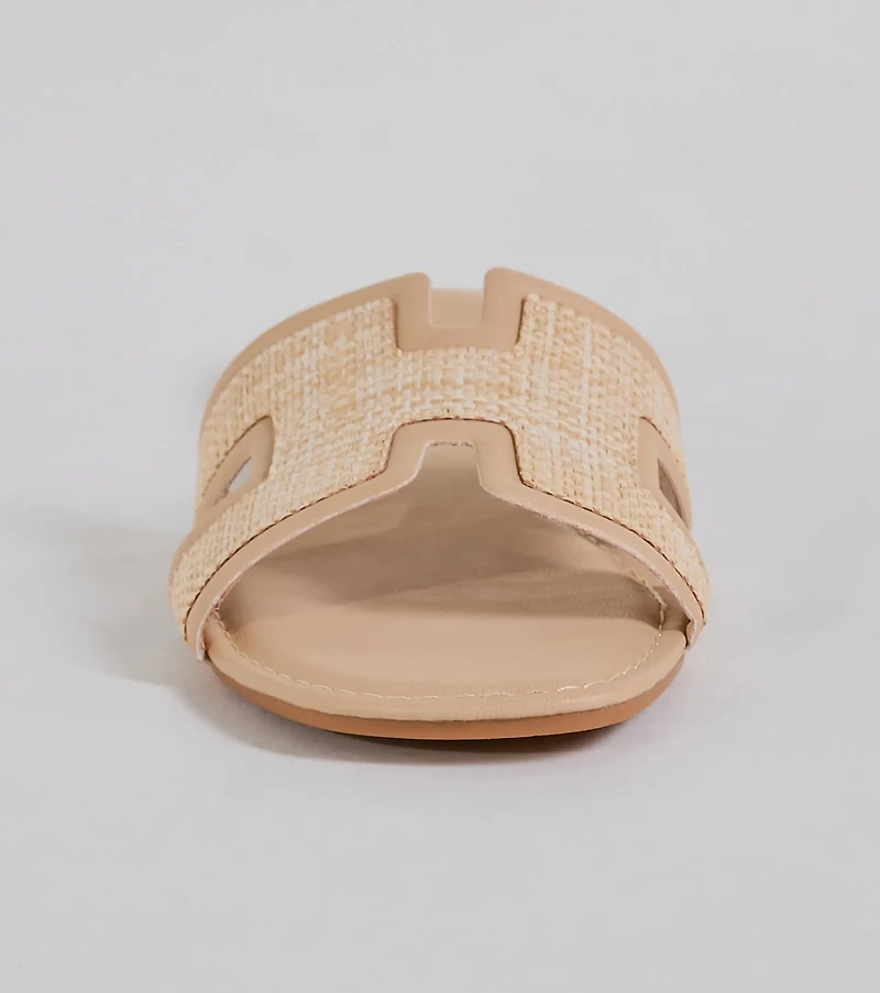 Pop Of Cute Straw Faux Leather Flat Sandals
