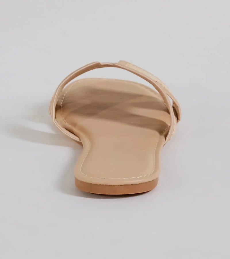 Pop Of Cute Straw Faux Leather Flat Sandals