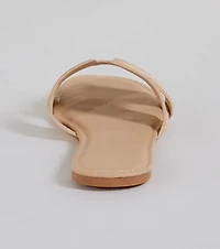 Pop Of Cute Straw Faux Leather Flat Sandals
