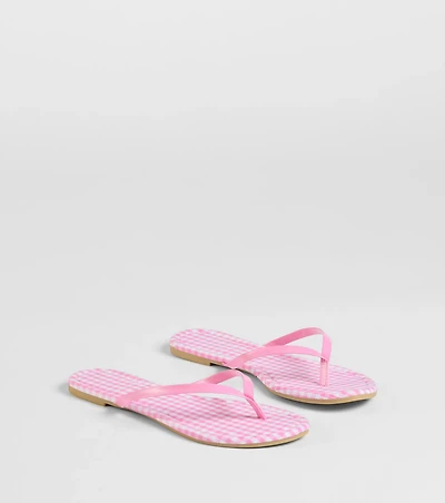 Cutie Vibe Gingham Print Thong Strap Sandals