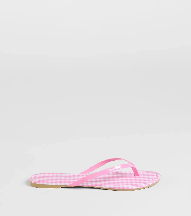 Cutie Vibe Gingham Print Thong Strap Sandals