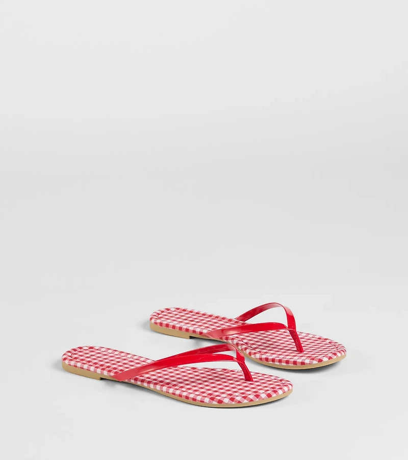 Cutie Vibe Gingham Print Thong Strap Sandals