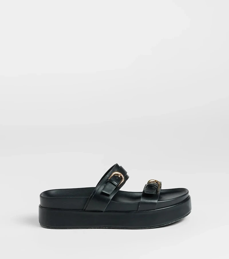 On A New Level Buckle Strappy Platform Sandals