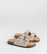 Pretty Glam Rhinestone Pearl Buckle Slide Sandals