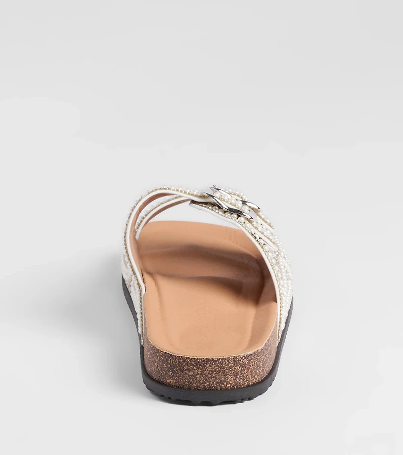 Pretty Glam Rhinestone Pearl Buckle Slide Sandals